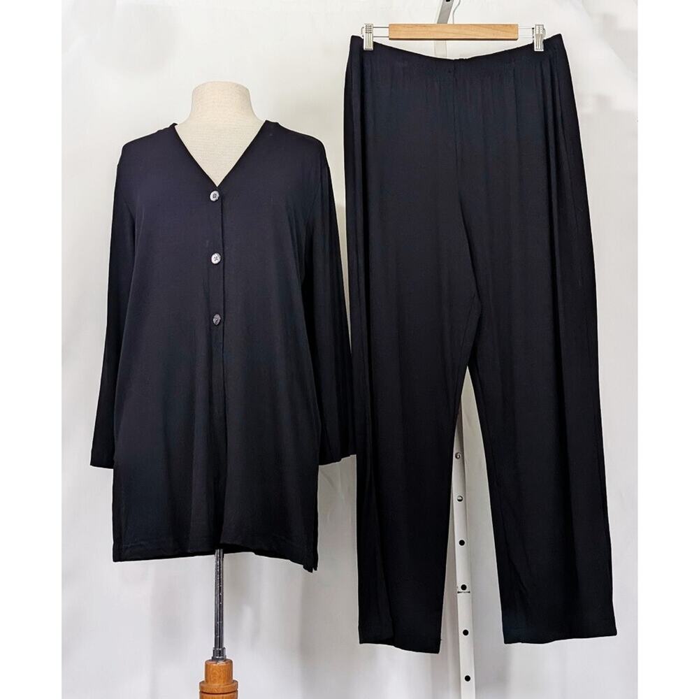 Vintage 90s Black Jacket Pants Set Minimalist Women's Size M L Lands End
